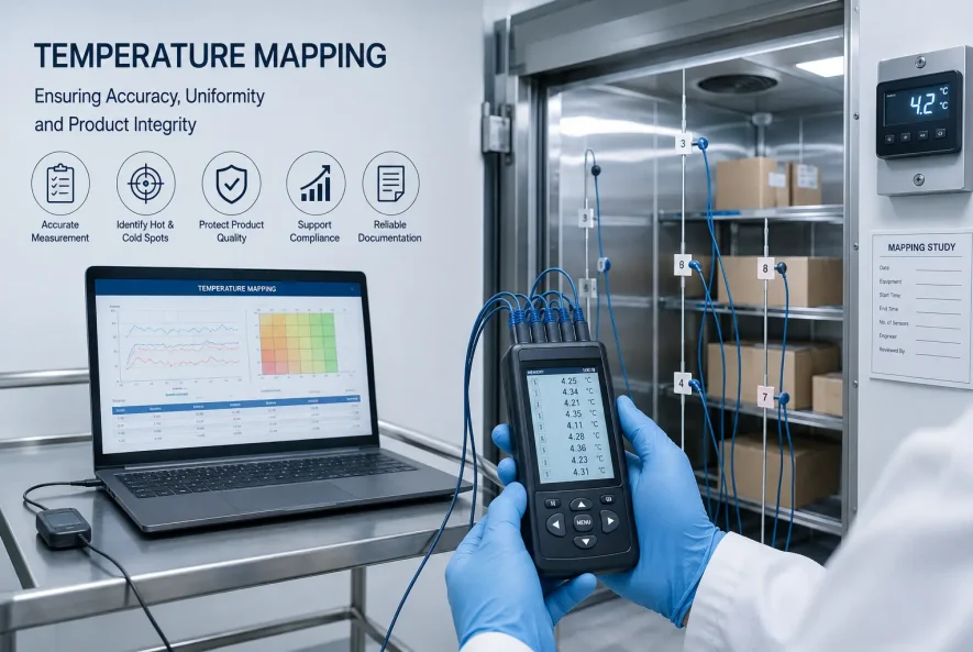 Temperature mapping calibration using sensors and data logger