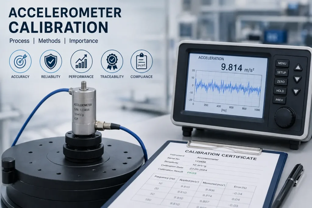 Accelerometer calibration process for accurate vibration and acceleration measurement