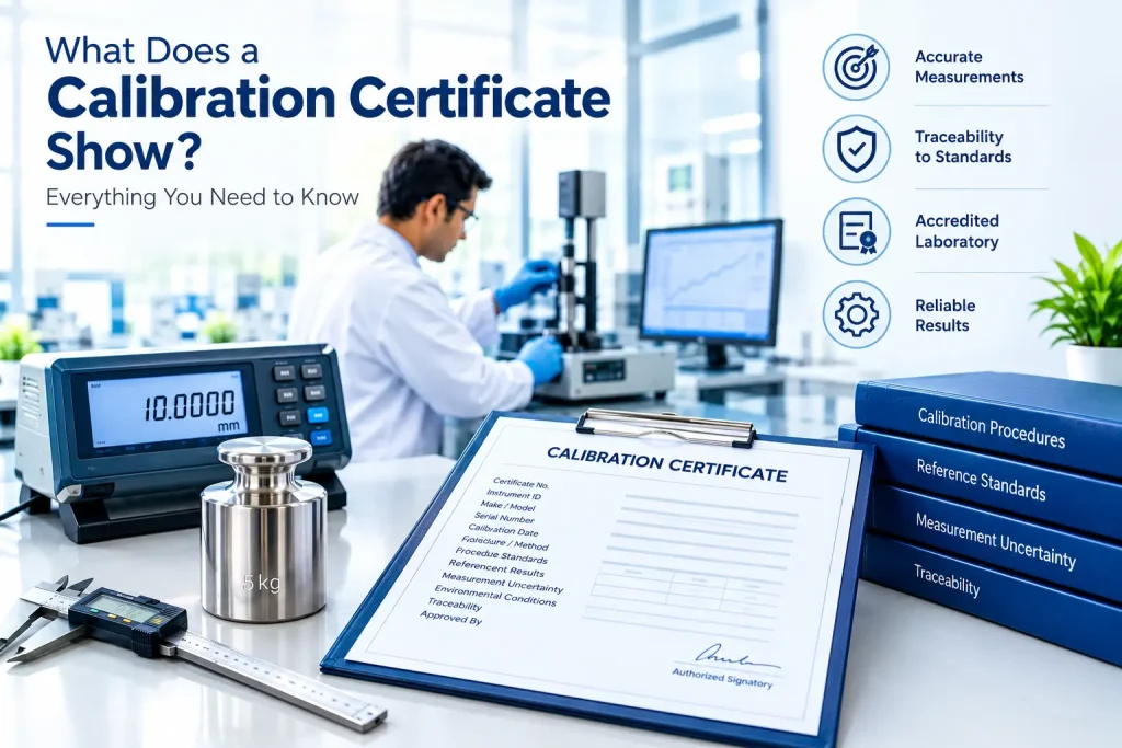 Calibration certificate with measurement results and traceability
