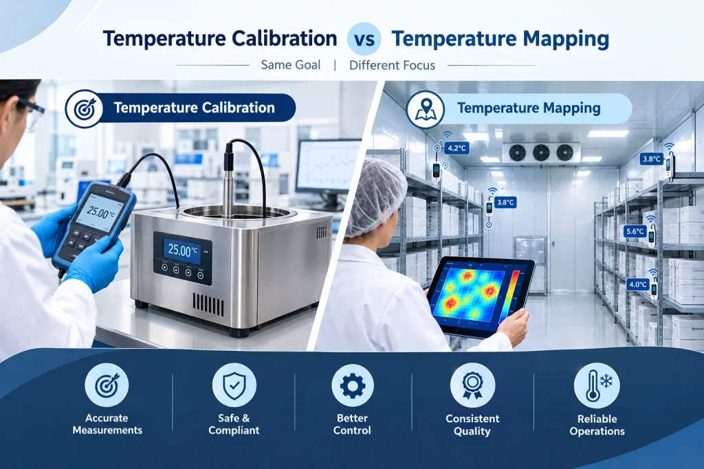 Temperature calibration vs. temperature mapping in a laboratory and cold storage facility
