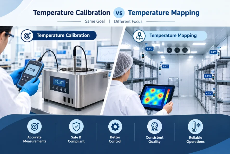 Temperature calibration vs. temperature mapping in a laboratory and cold storage facility
